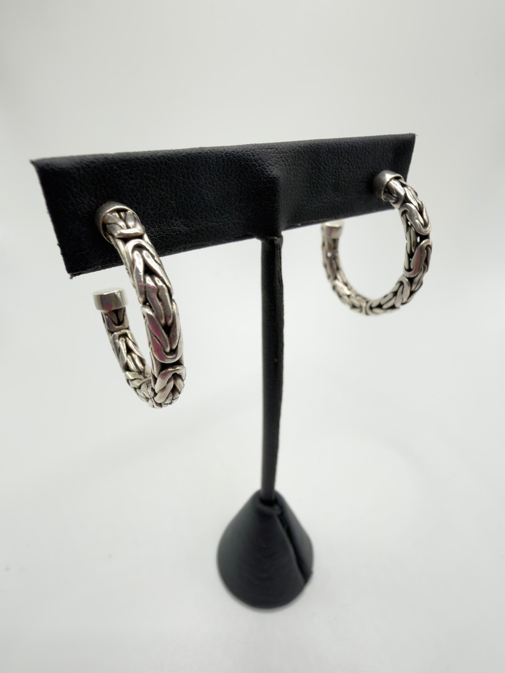 Suarti BA Byzantine chain sterling silver thick post signed hoop earrings boho - Picture 6 of 11